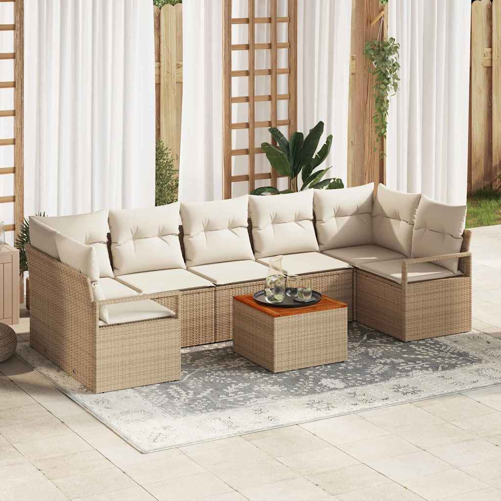 Conjunto de Sofá de Jardim 8 pcs bege e branco