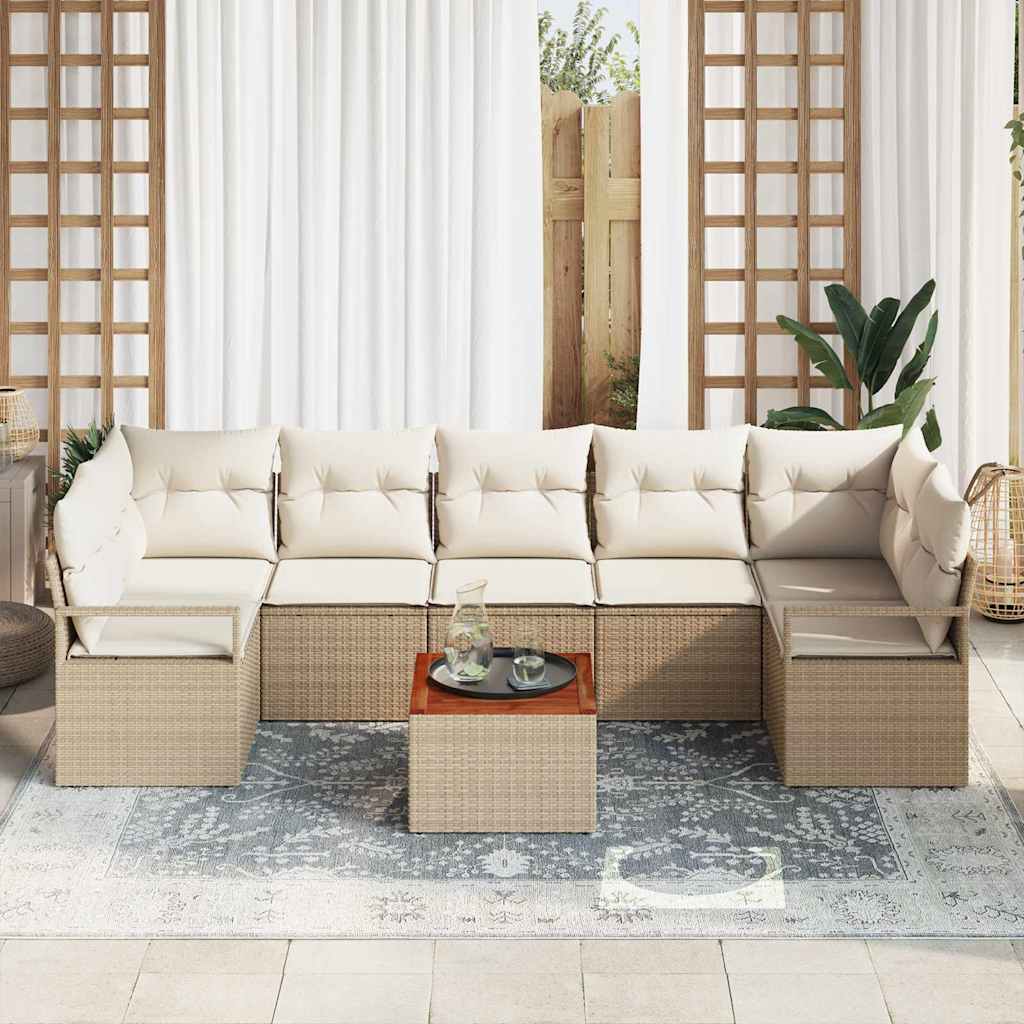 Conjunto de Sofá de Jardim 8 pcs bege e branco