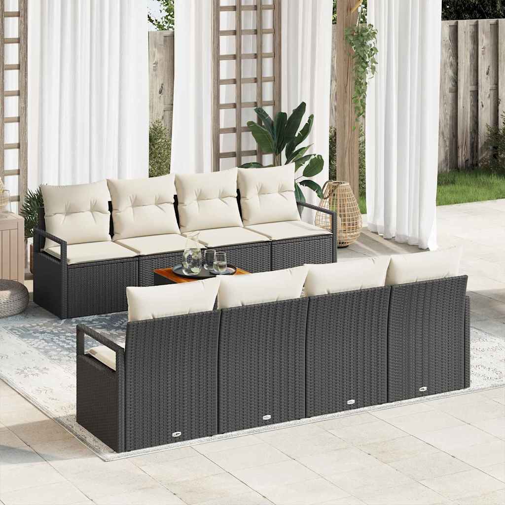 Conjunto de Sofá de Jardim 9 pcs Preto e branco