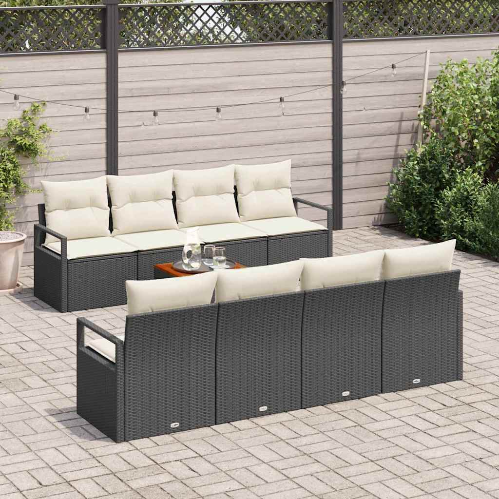 Conjunto de Sofá de Jardim 9 pcs Preto e branco