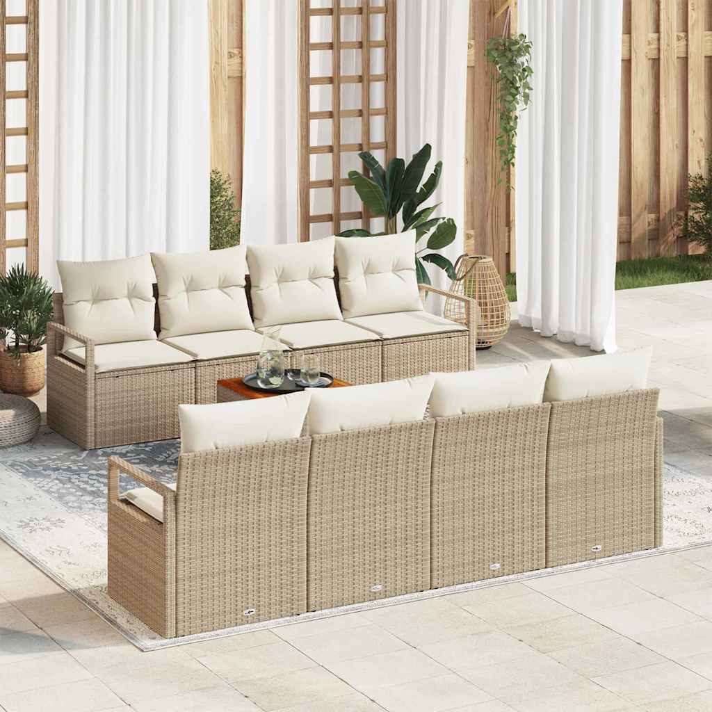 Conjunto de Sofá de Jardim 9 pcs bege e branco