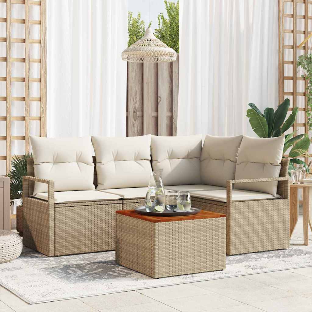 Conjunto de Sofá de Jardim 5 pcs bege e branco