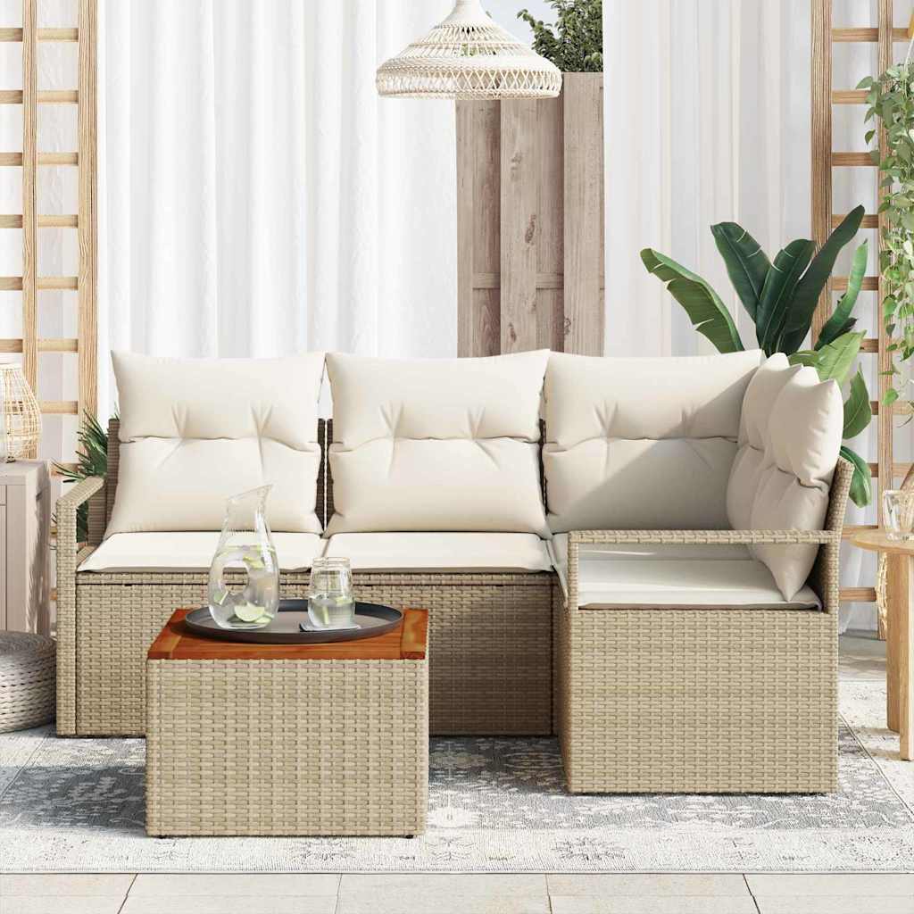 Conjunto de Sofá de Jardim 5 pcs bege e branco