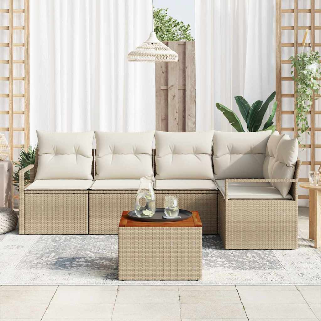 Conjunto de Sofá de Jardim 6 pcs bege e branco