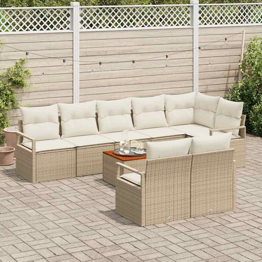 Conjunto de Sofá de Jardim 9 pcs bege e branco
