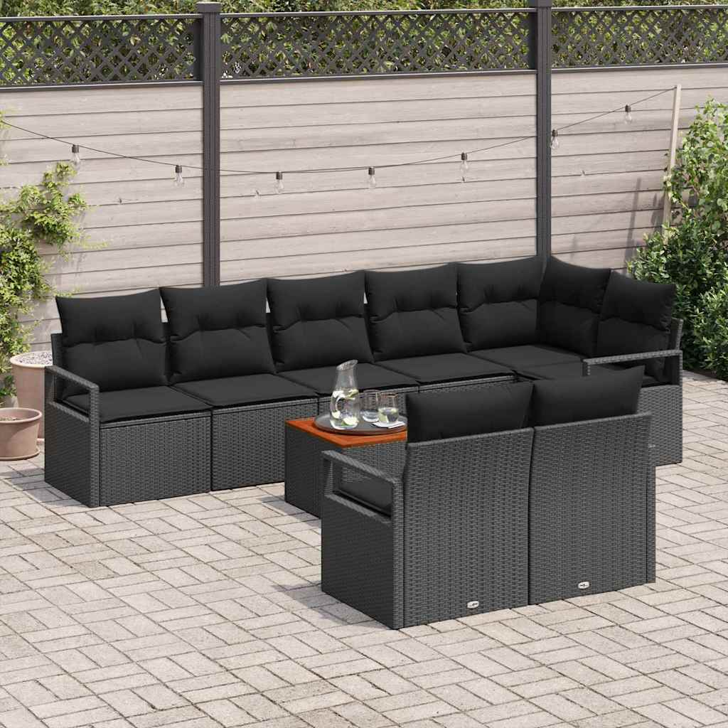 Conjunto de Sofá de Jardim 9 pcs Preto
