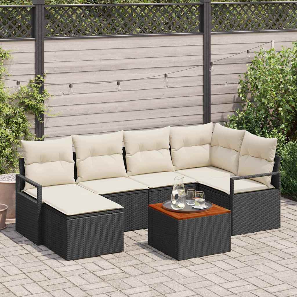 Conjunto de Sofá de Jardim 7 pcs Preto e branco