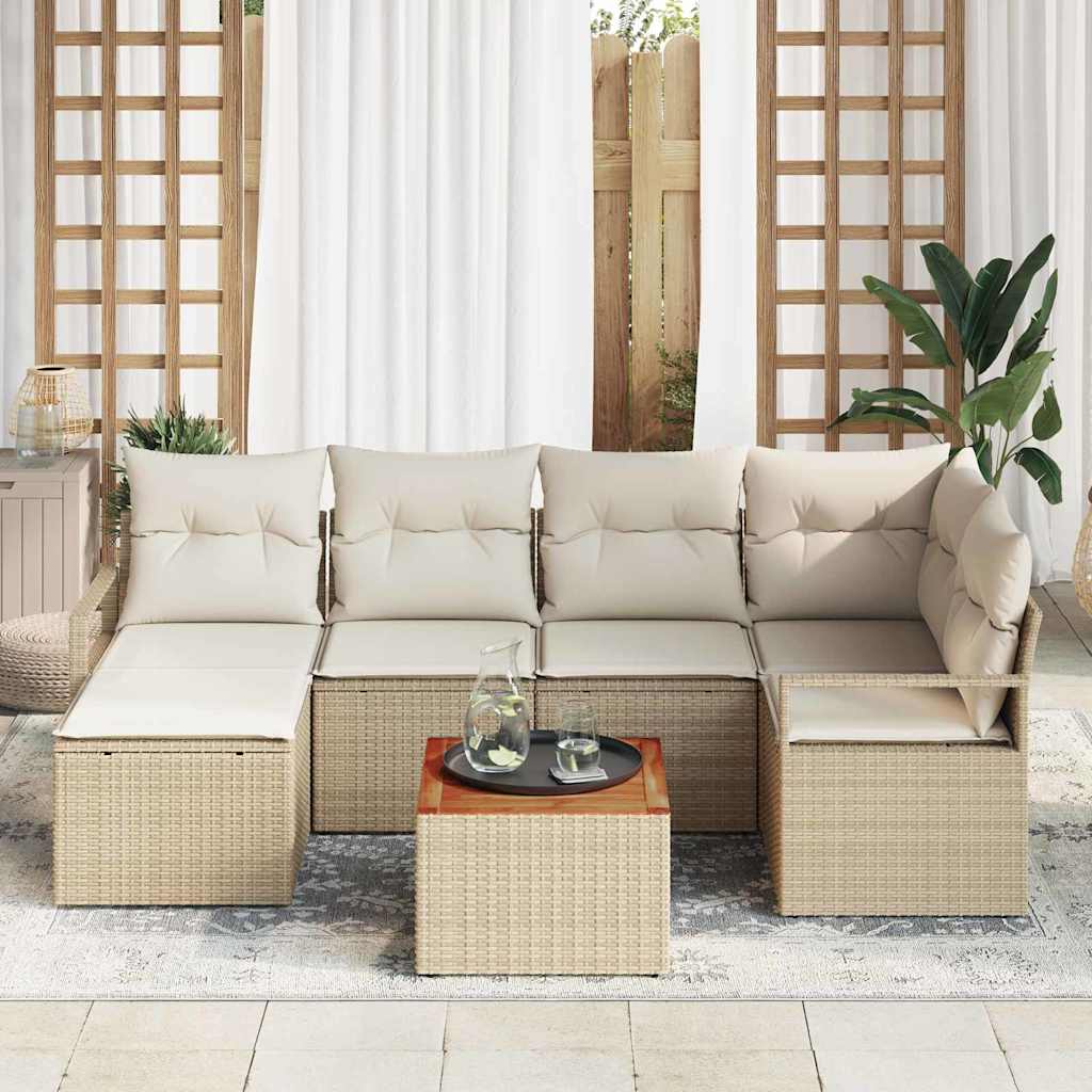 Conjunto de Sofá de Jardim 7 pcs bege e branco