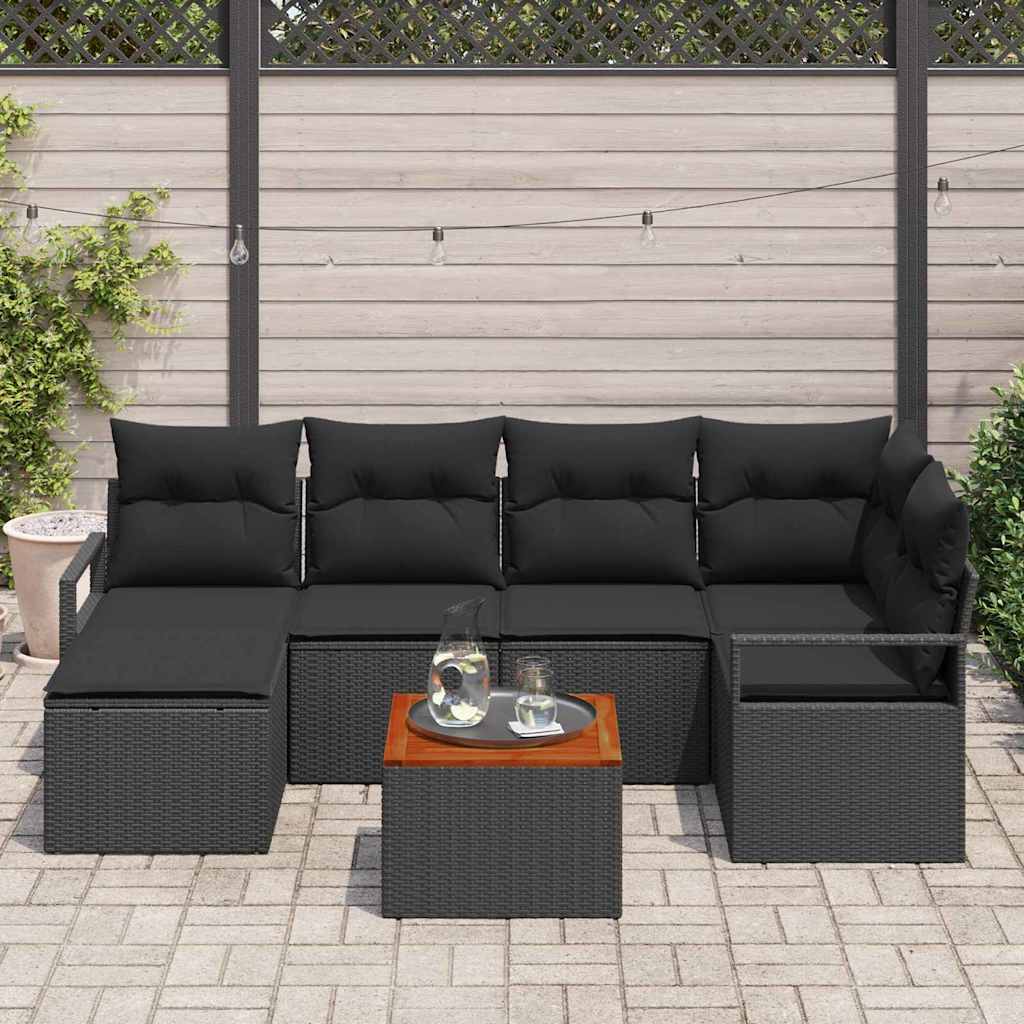 Conjunto de Sofá de Jardim 7 pcs Preto