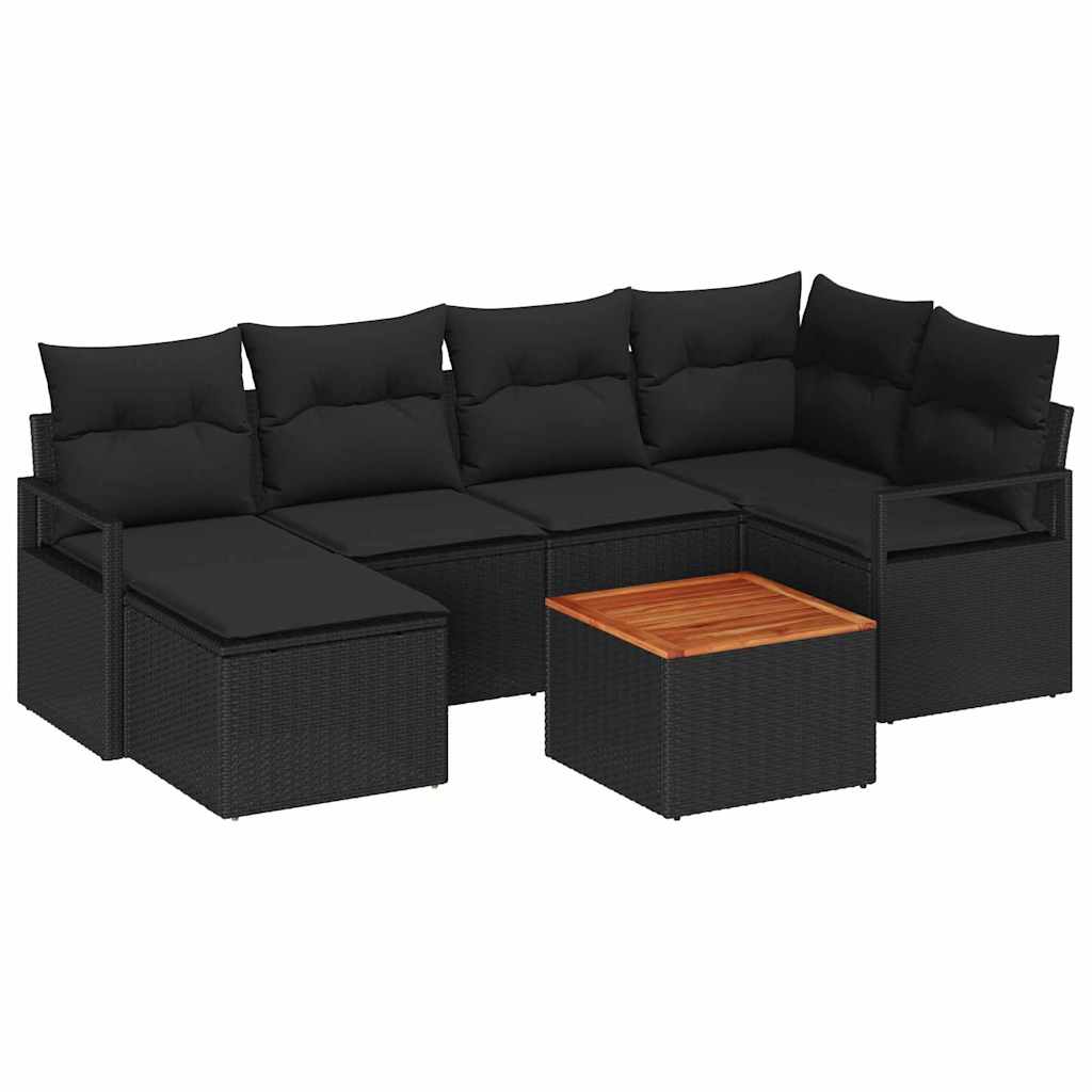 Conjunto de Sofá de Jardim 7 pcs Preto