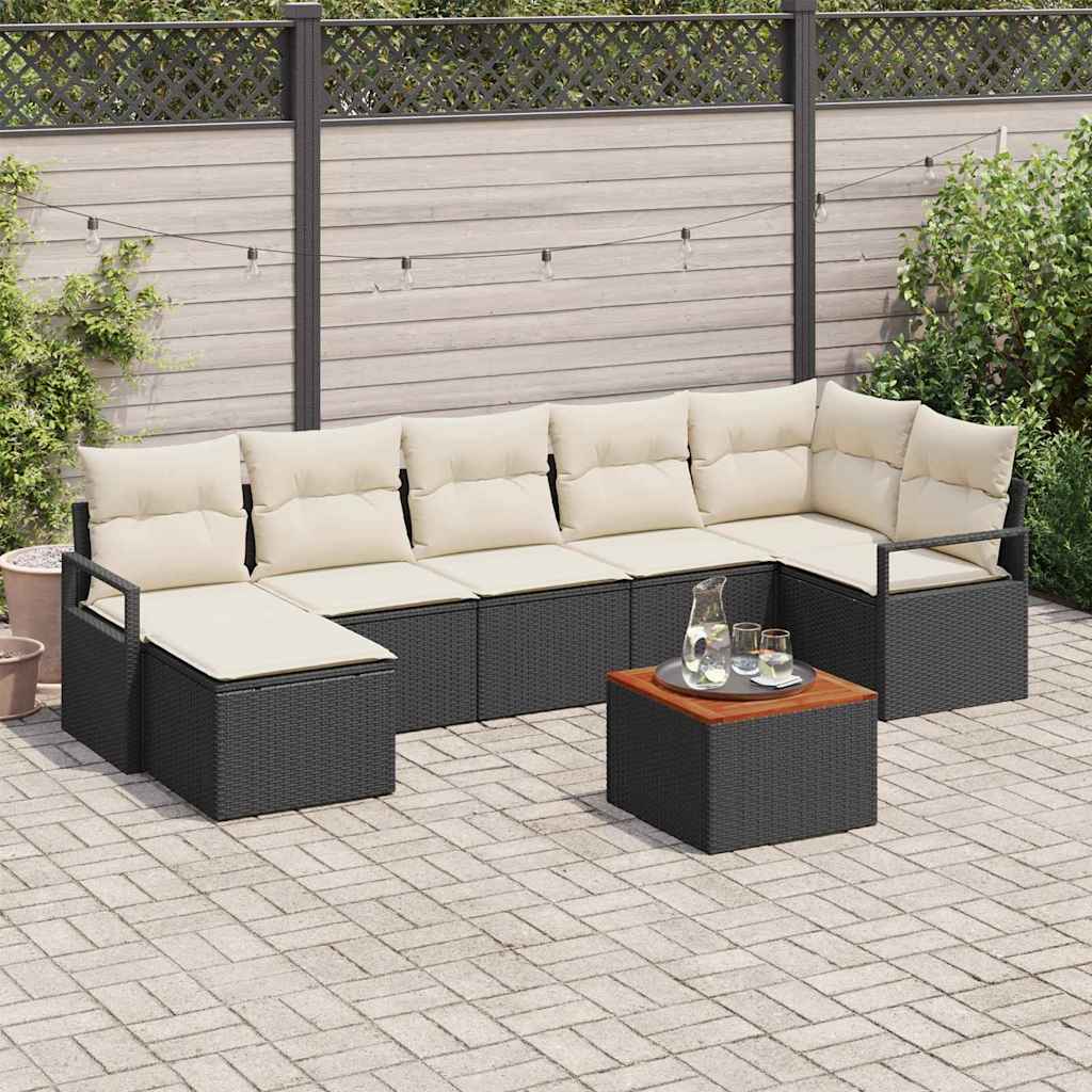 Conjunto de Sofá de Jardim 8 pcs Preto e branco