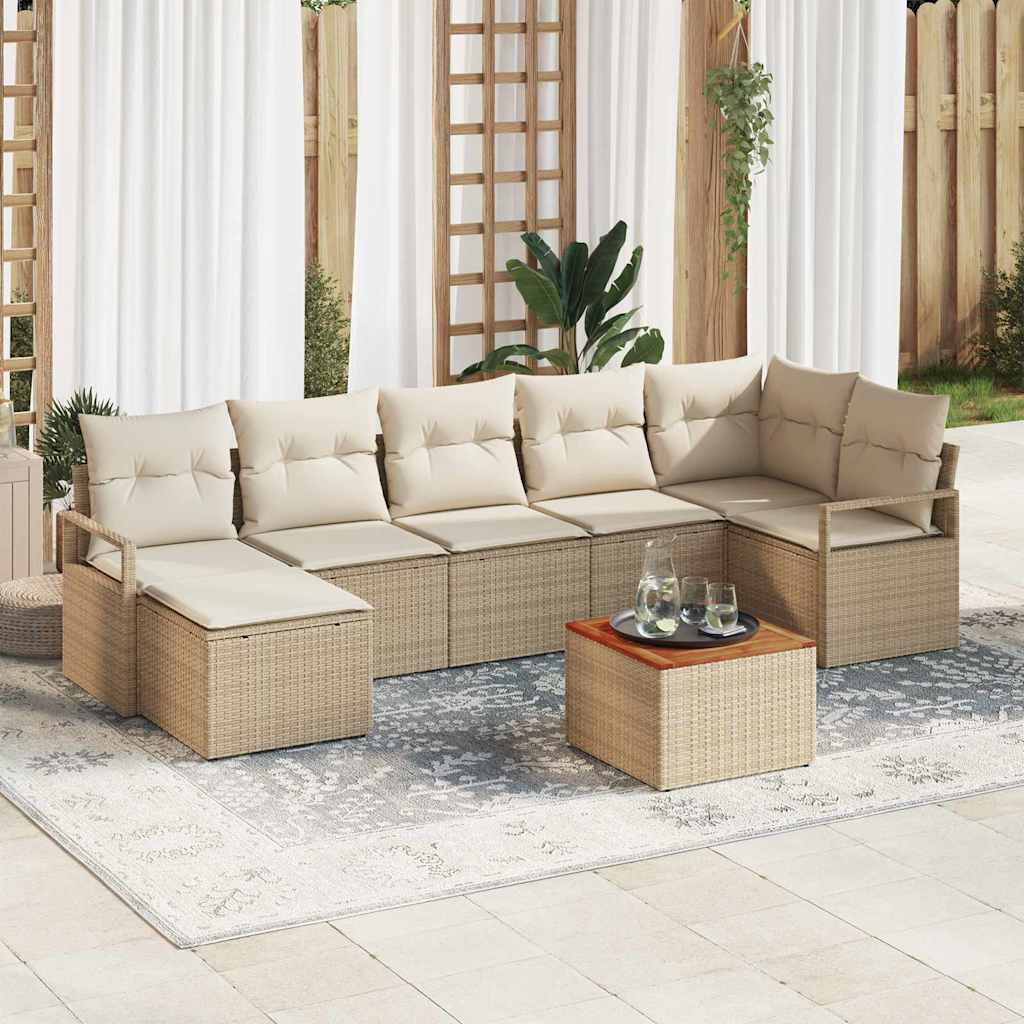 Conjunto de Sofá de Jardim 8 pcs bege e branco
