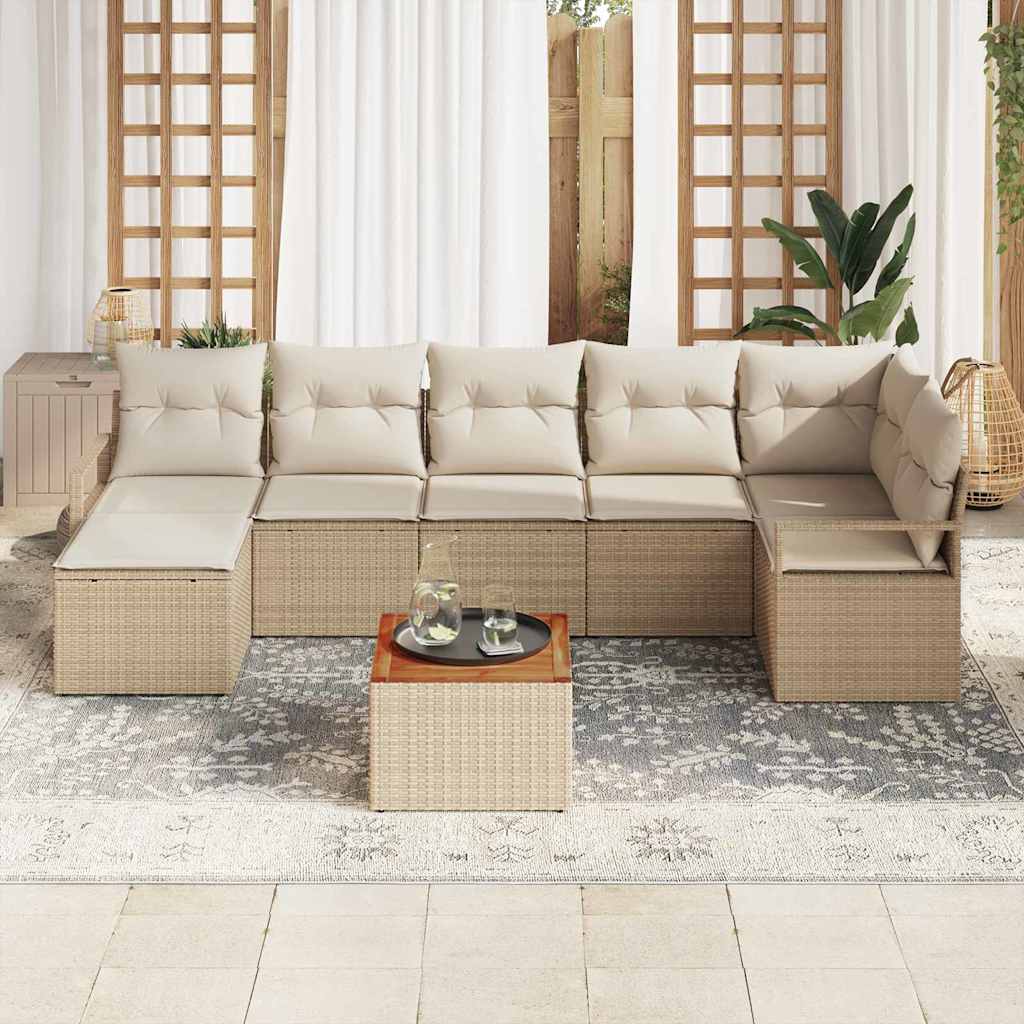 Conjunto de Sofá de Jardim 8 pcs bege e branco