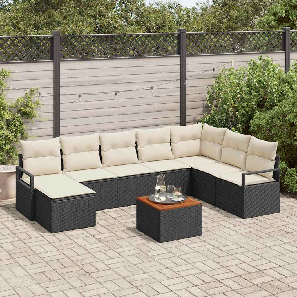 Conjunto de Sofá de Jardim 9 pcs Preto e branco