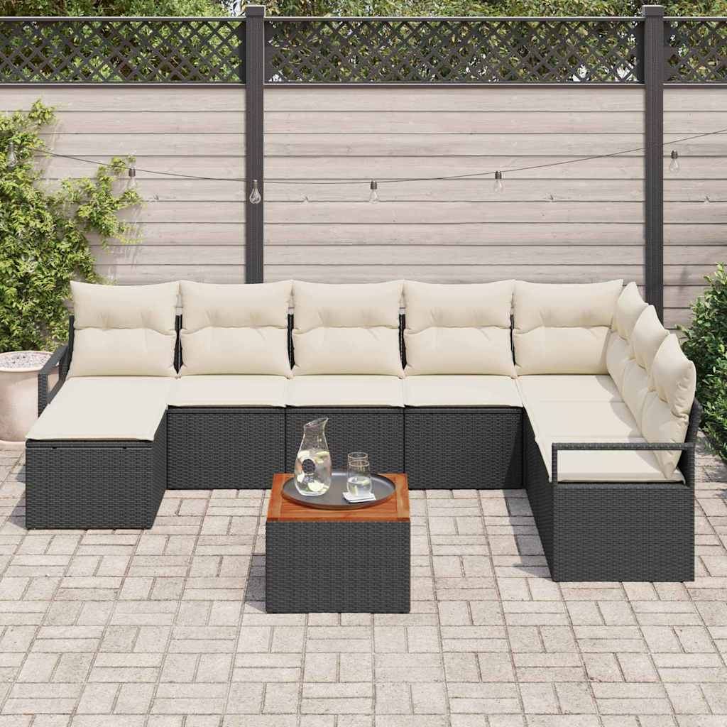 Conjunto de Sofá de Jardim 9 pcs Preto e branco