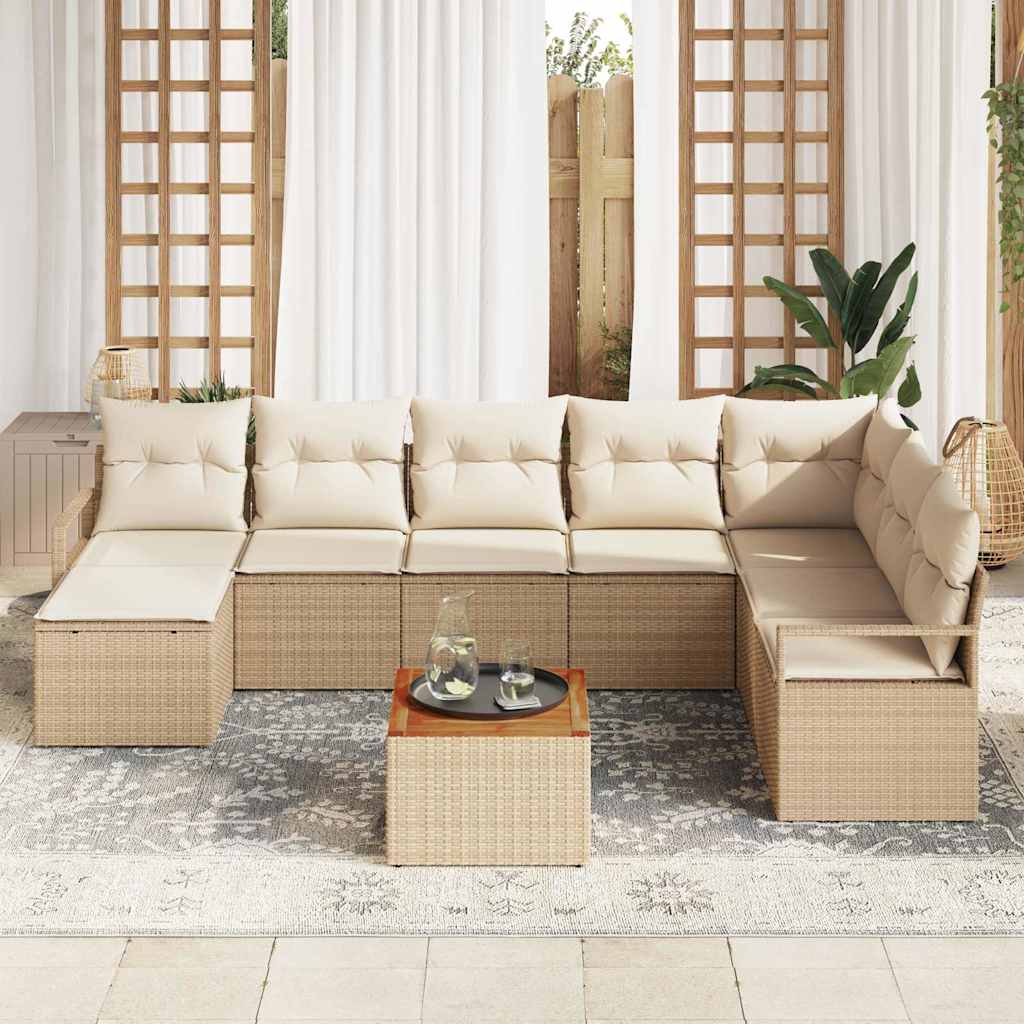 Conjunto de Sofá de Jardim 9 pcs bege e branco
