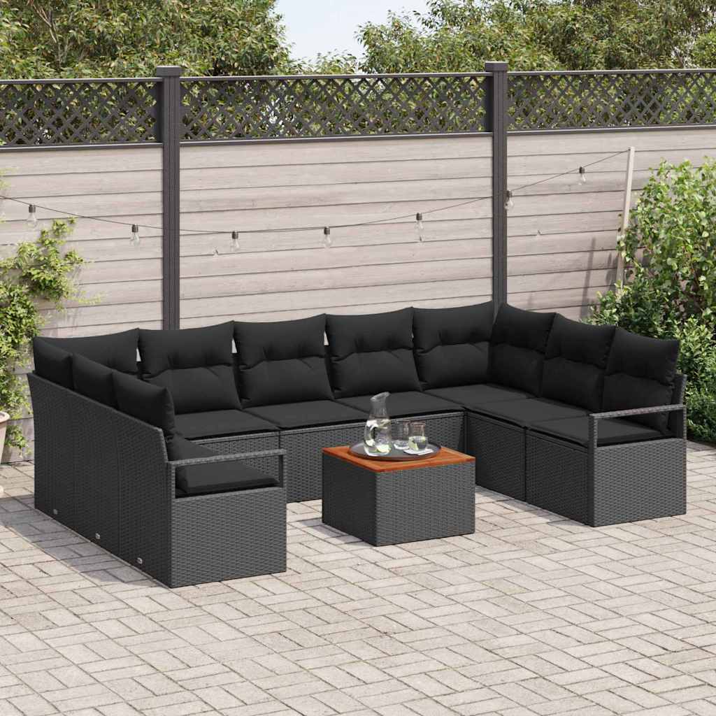Conjunto de Sofá de Jardim 10 pcs Preto