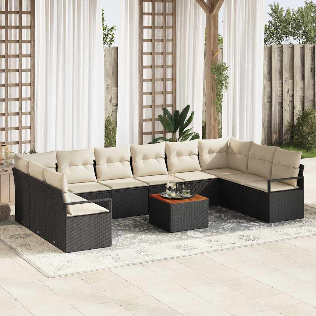 Conjunto de Sofá de Jardim 11 pcs Preto e branco