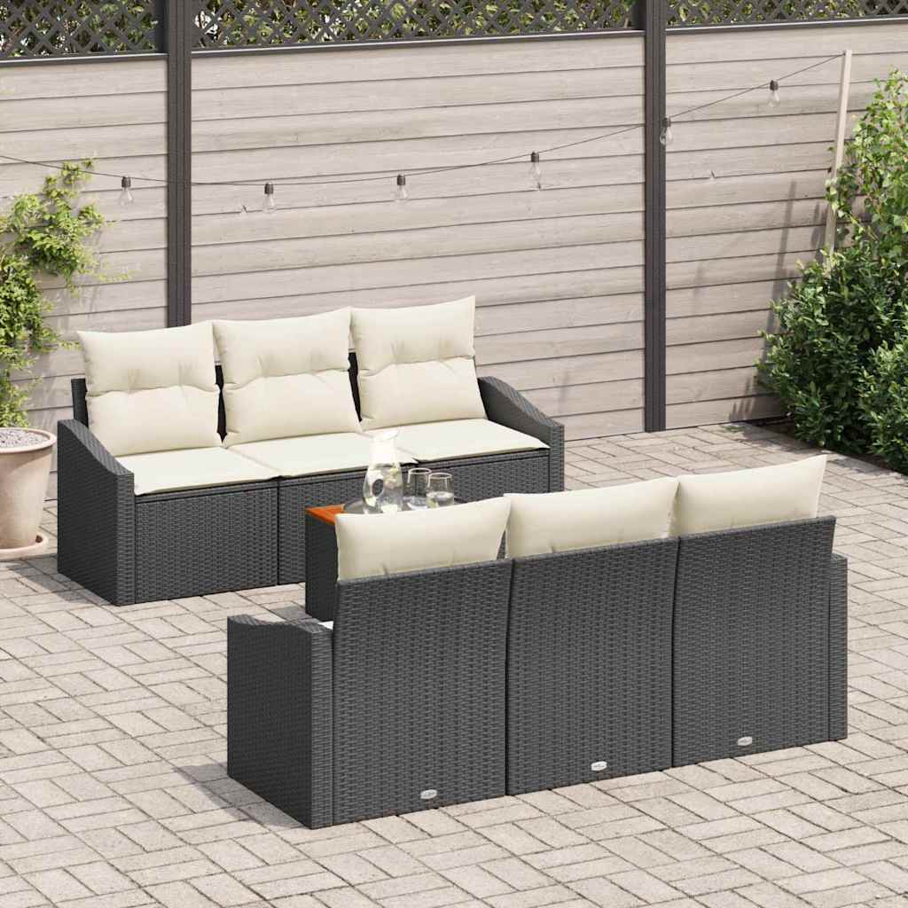 Conjunto de Sofá de Jardim 7 pcs Preto e branco
