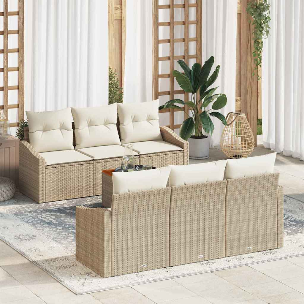 Conjunto de Sofá de Jardim 7 pcs bege e branco