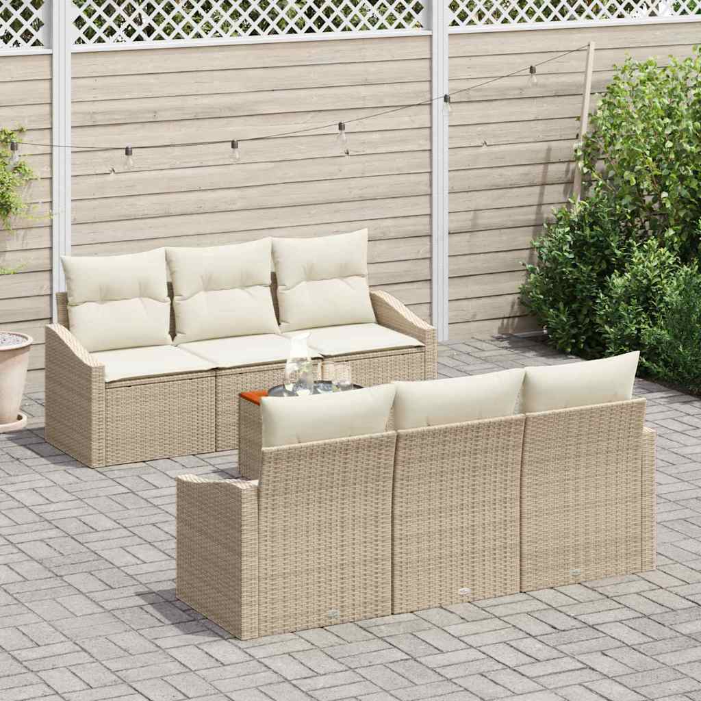 Conjunto de Sofá de Jardim 7 pcs bege e branco