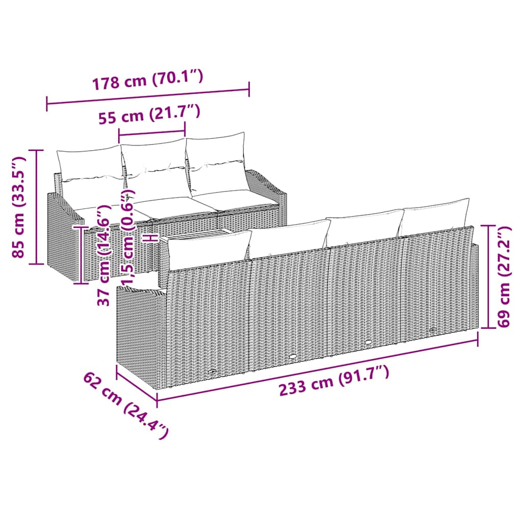 Conjunto de Sofá de Jardim 8 pcs bege e cinzento claro