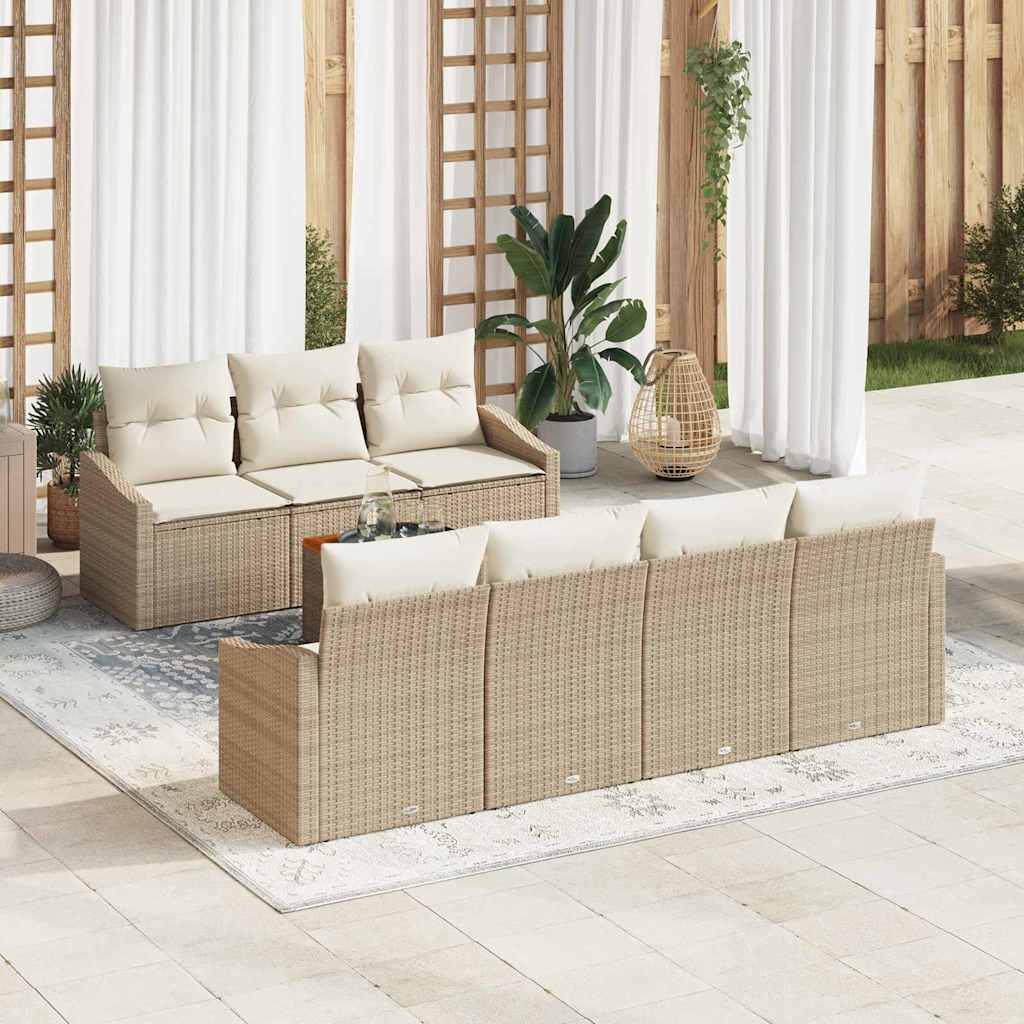 Conjunto de Sofá de Jardim 8 pcs bege e branco