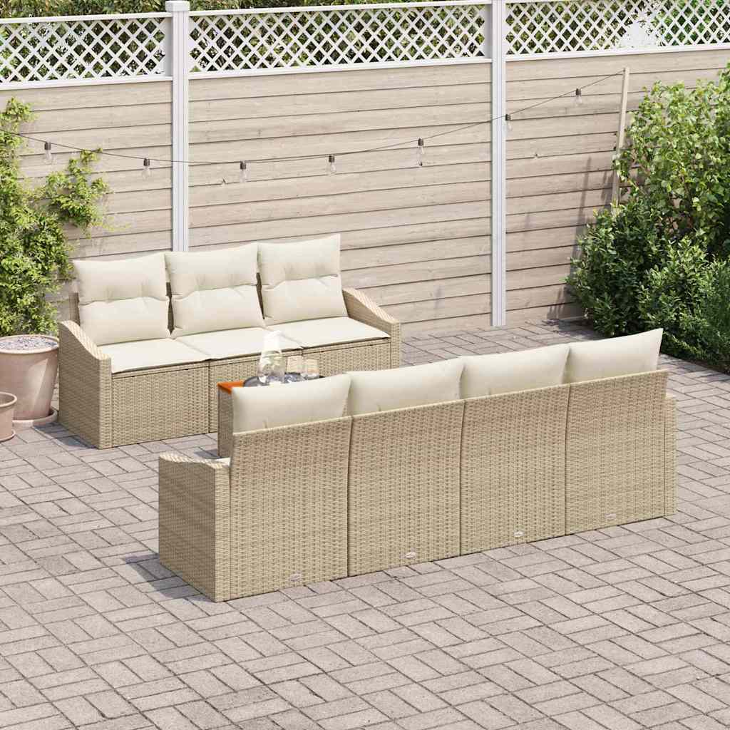 Conjunto de Sofá de Jardim 8 pcs bege e branco