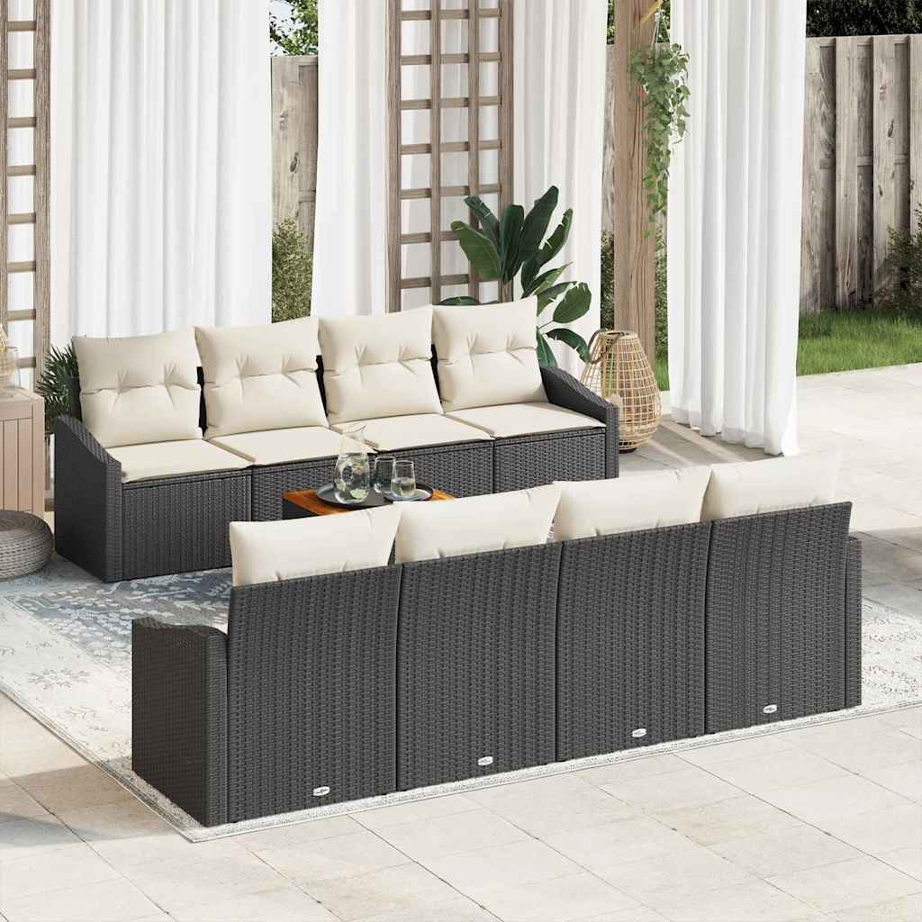 Conjunto de Sofá de Jardim 7 pcs Preto e branco