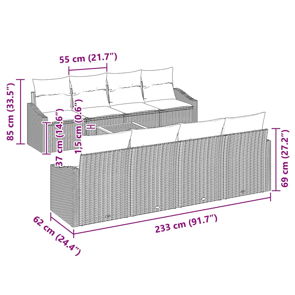 Conjunto de Sofá de Jardim 7 pcs Preto e branco