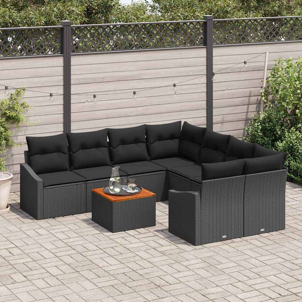 Conjunto de Sofá de Jardim 9 pcs Preto
