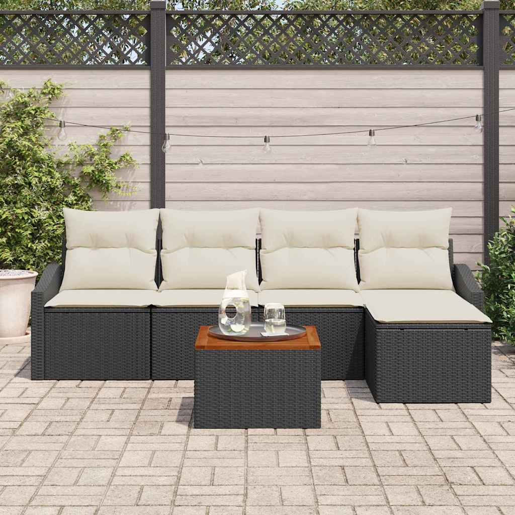 Conjunto de Sofá de Jardim 6 pcs Preto e branco