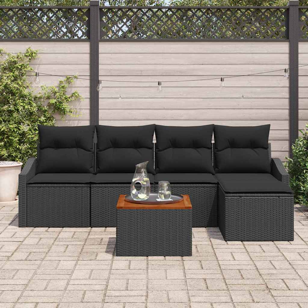 Conjunto de Sofá de Jardim 6 pcs Preto