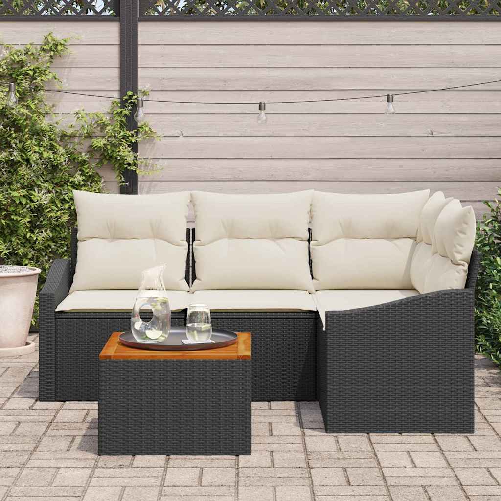 Conjunto de Sofá de Jardim 5 pcs Preto e branco
