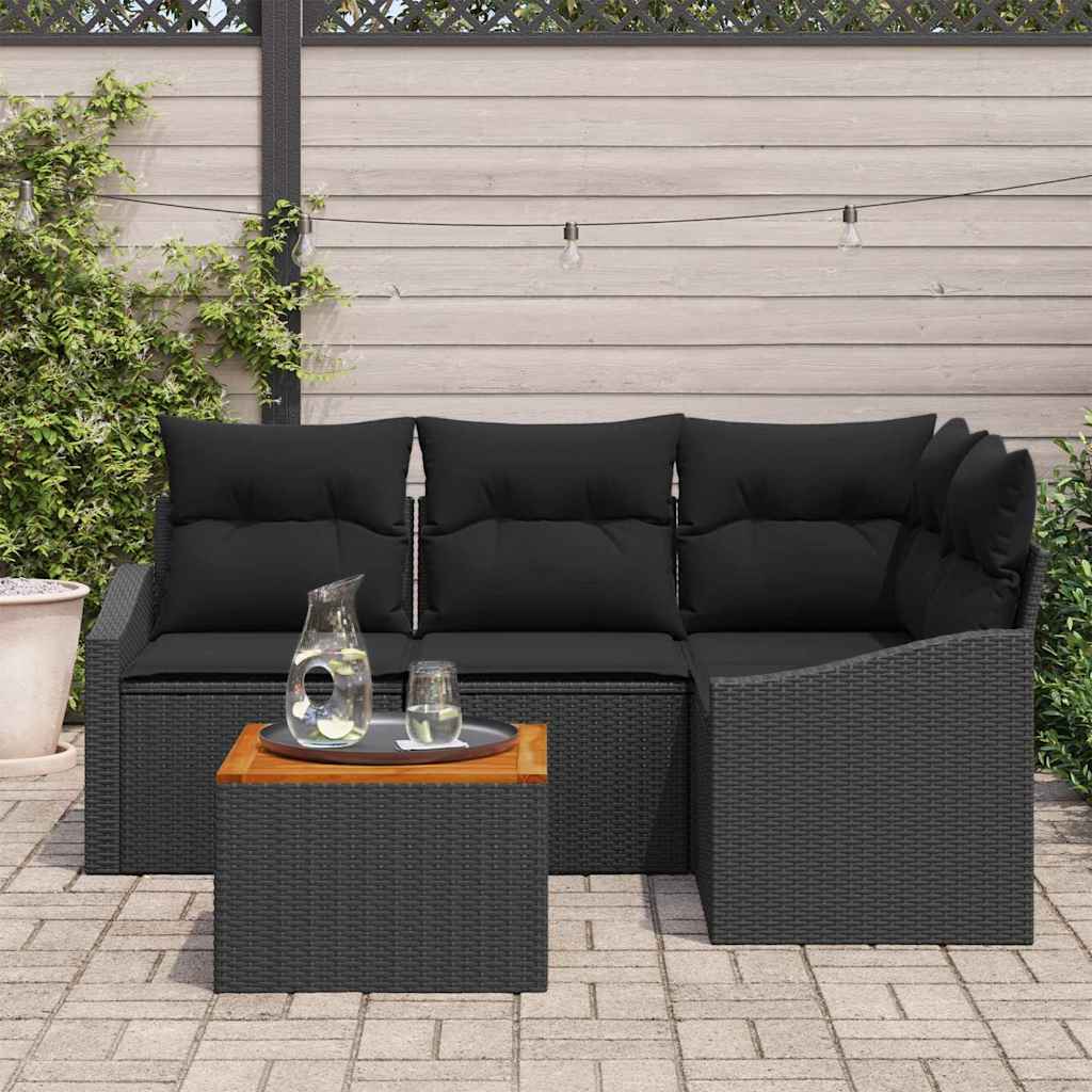 Conjunto de Sofá de Jardim 5 pcs Preto