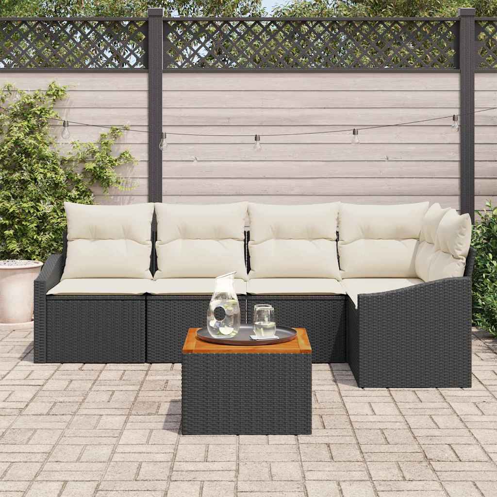 Conjunto de Sofá de Jardim 6 pcs Preto e branco