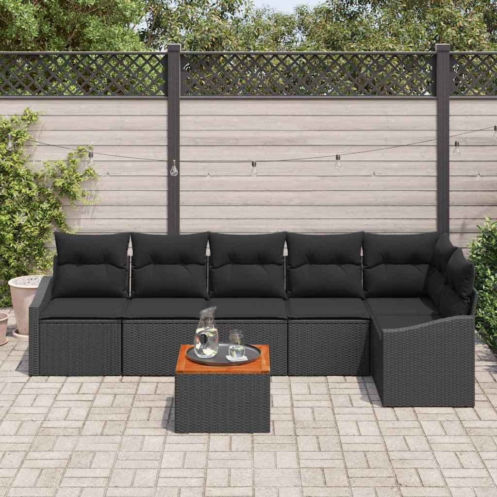 Conjunto de Sofá de Jardim 7 pcs Preto