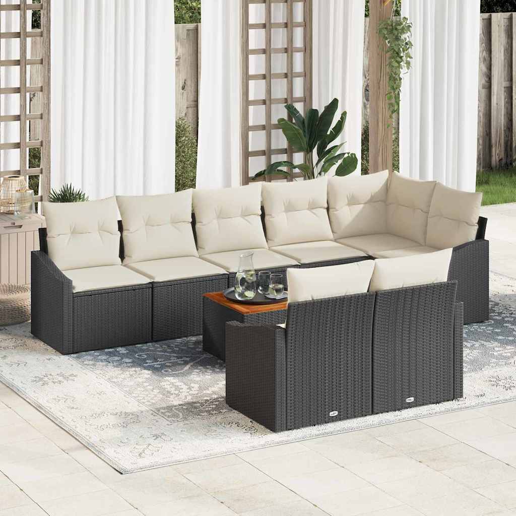 Conjunto de Sofá de Jardim 9 pcs Preto e branco