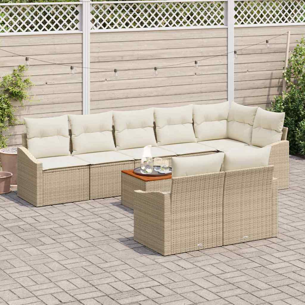 Conjunto de Sofá de Jardim 9 pcs bege e branco