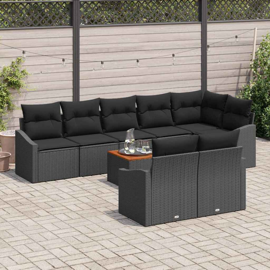 Conjunto de Sofá de Jardim 9 pcs Preto