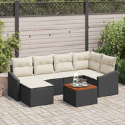 Conjunto de Sofá de Jardim 7 pcs Preto e branco
