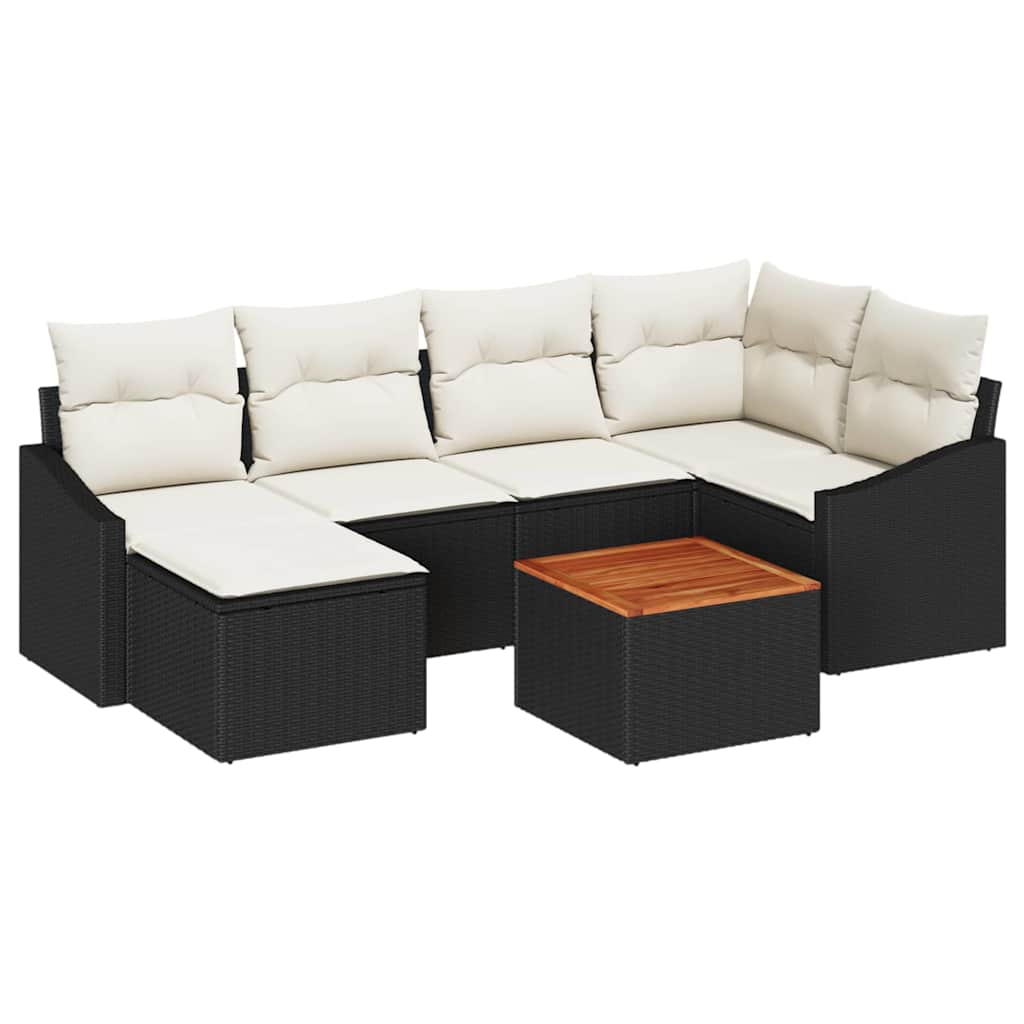 Conjunto de Sofá de Jardim 7 pcs Preto e branco