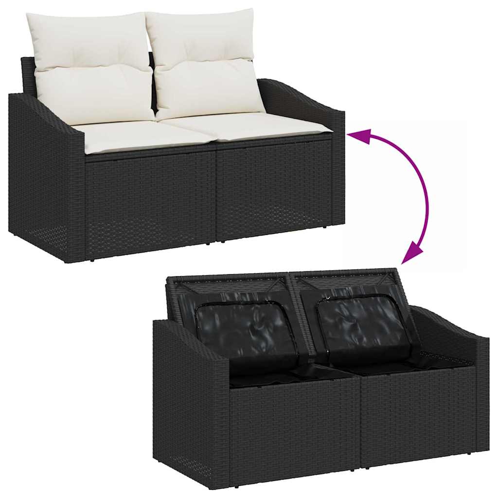 Conjunto de Sofá de Jardim 7 pcs Preto e branco