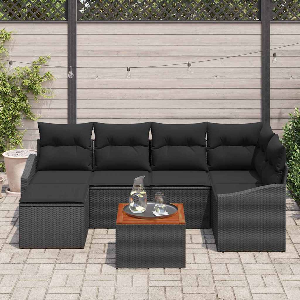 Conjunto de Sofá de Jardim 7 pcs Preto