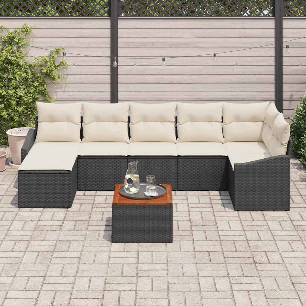 Conjunto de Sofá de Jardim 8 pcs Preto e branco