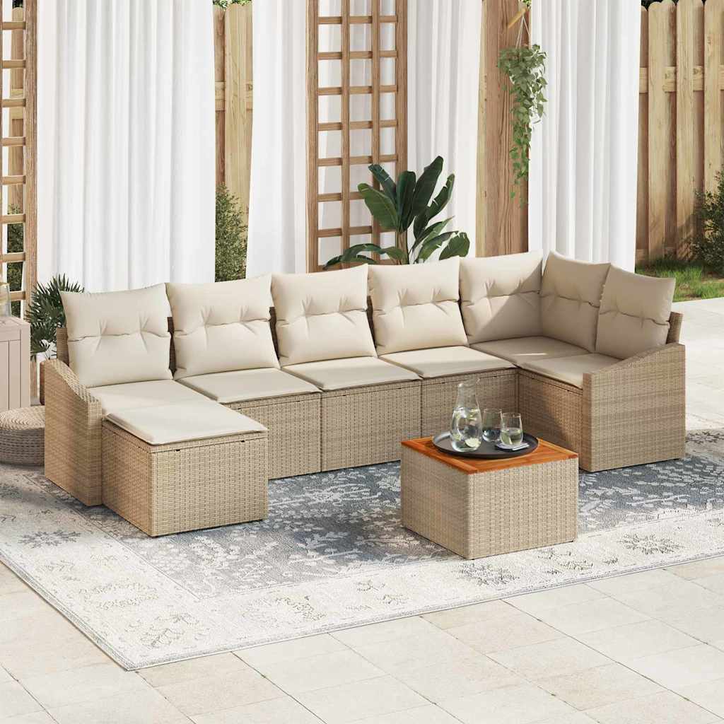 Conjunto de Sofá de Jardim 8 pcs bege e branco
