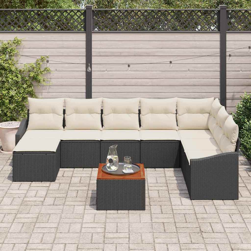 Conjunto de Sofá de Jardim 9 pcs Preto e branco