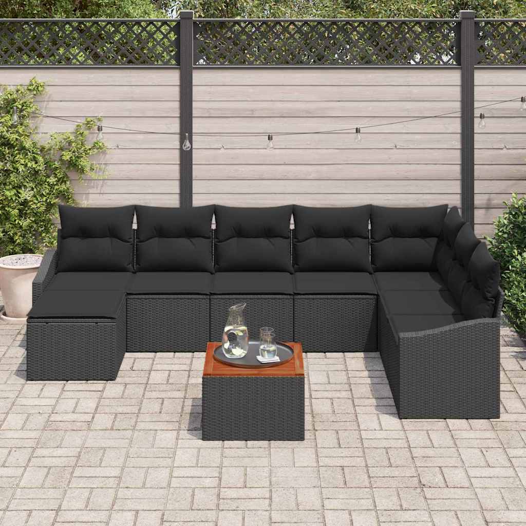 Conjunto de Sofá de Jardim 9 pcs Preto