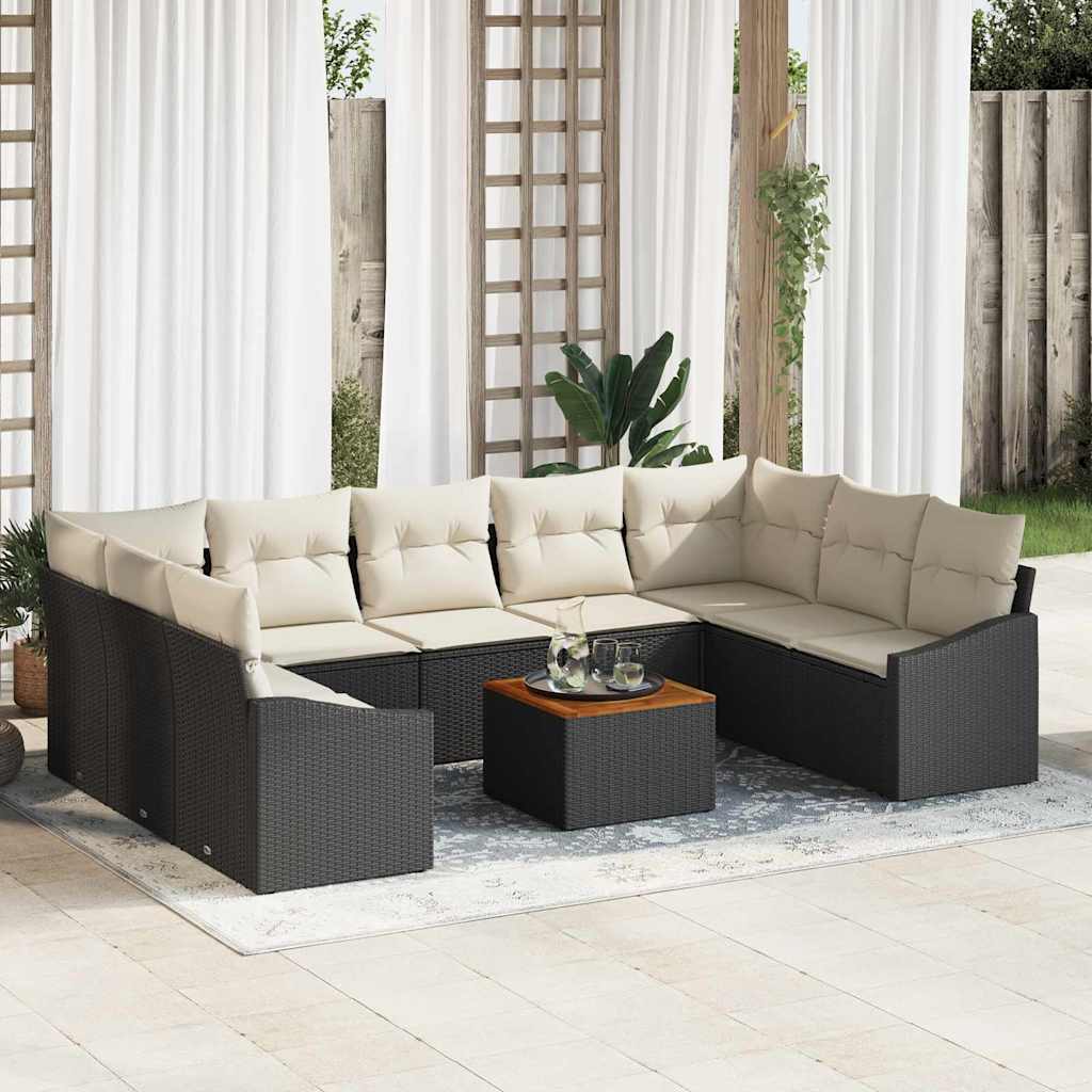 Conjunto de Sofá de Jardim 10 pcs Preto e branco