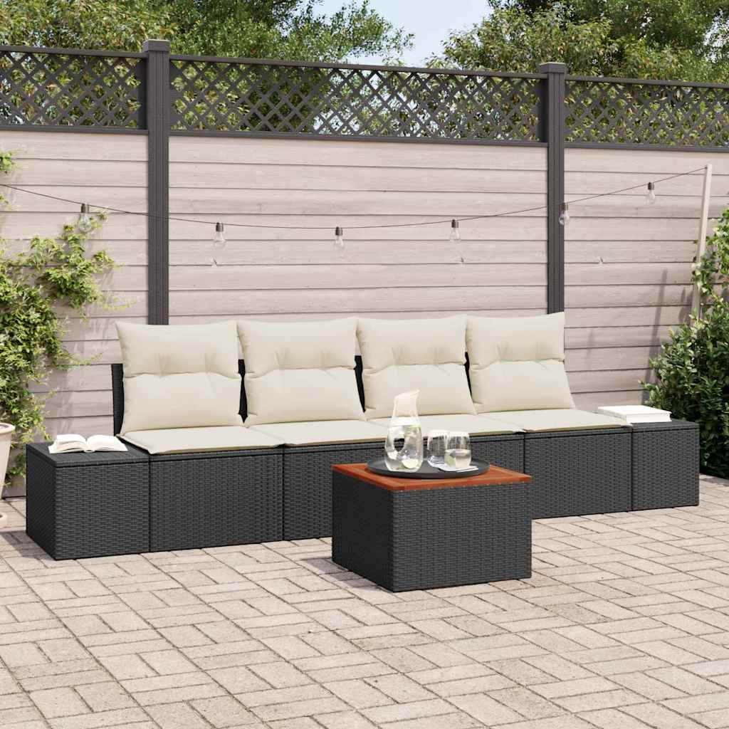 Conjunto de Sofá de Jardim 5 pcs Preto e branco